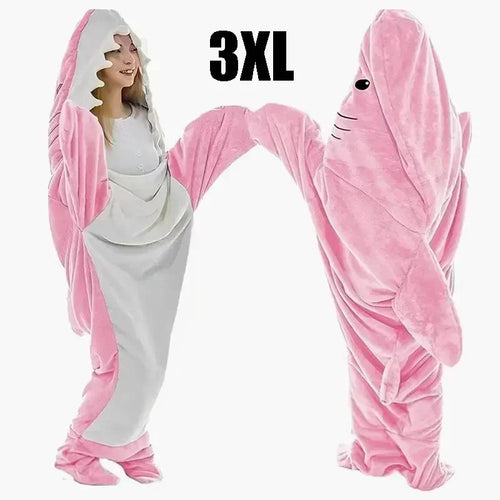 Cartoon Shark Blanket Hoodie Women Kigurumi Playsuit Kids Parents