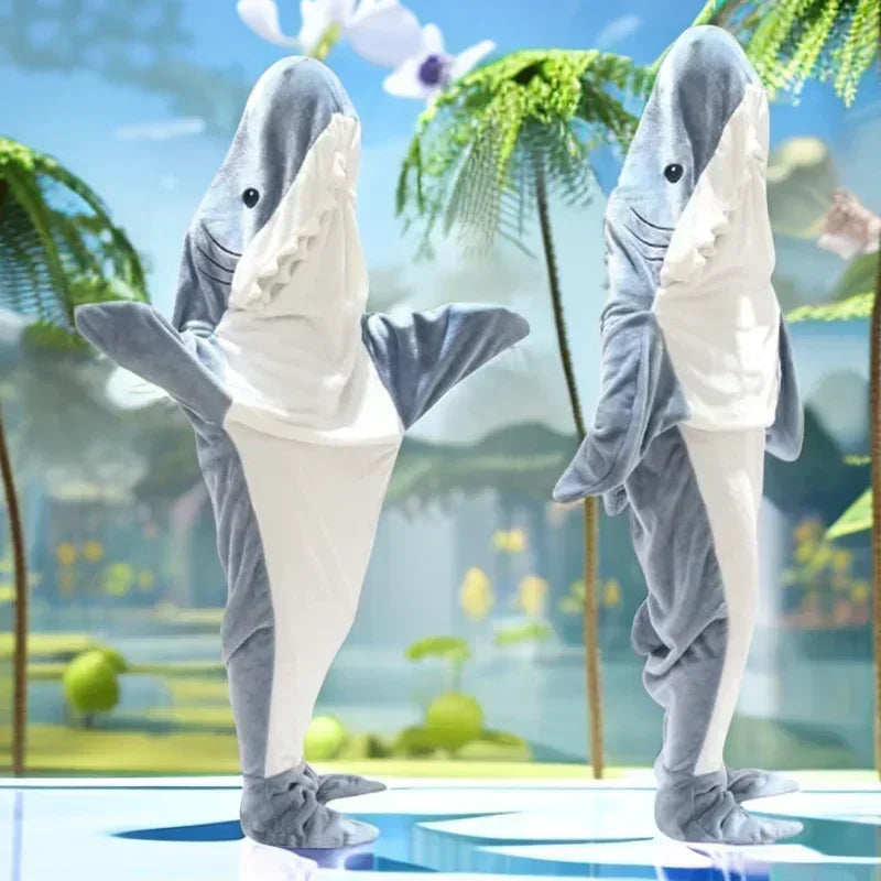 Cartoon Shark Blanket Hoodie Women Kigurumi Playsuit Kids Parents