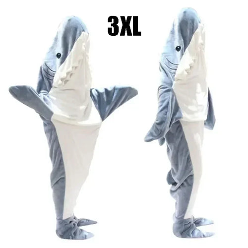 Cartoon Shark Blanket Hoodie Women Kigurumi Playsuit Kids Parents