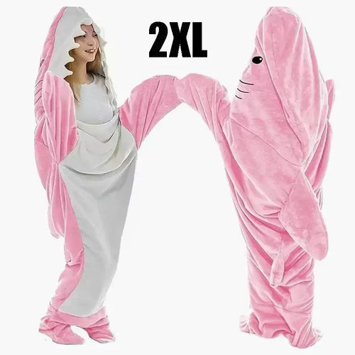 Cartoon Shark Blanket Hoodie Women Kigurumi Playsuit Kids Parents