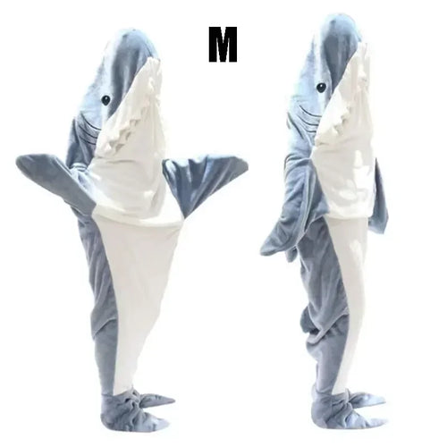 Cartoon Shark Blanket Hoodie Women Kigurumi Playsuit Kids Parents
