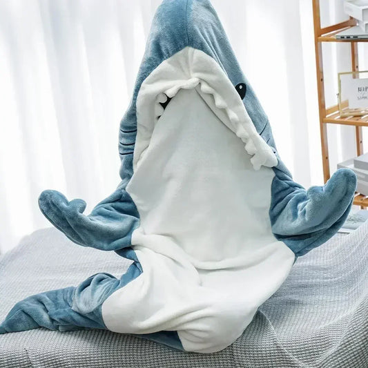 Cartoon Shark Blanket Hoodie Women Kigurumi Playsuit Kids Parents