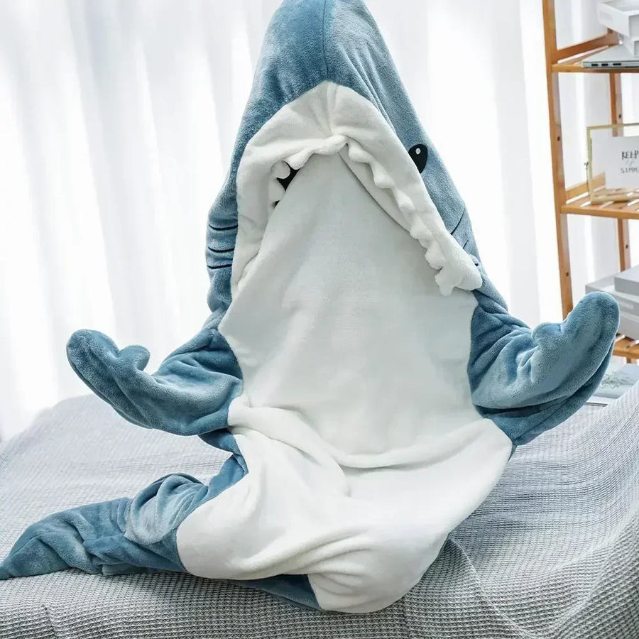 Cartoon Shark Blanket Hoodie Women Kigurumi Playsuit Kids Parents