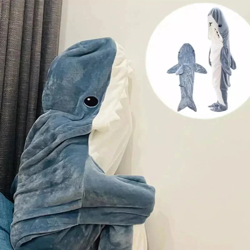 Cartoon Shark Blanket Hoodie Women Kigurumi Playsuit Kids Parents